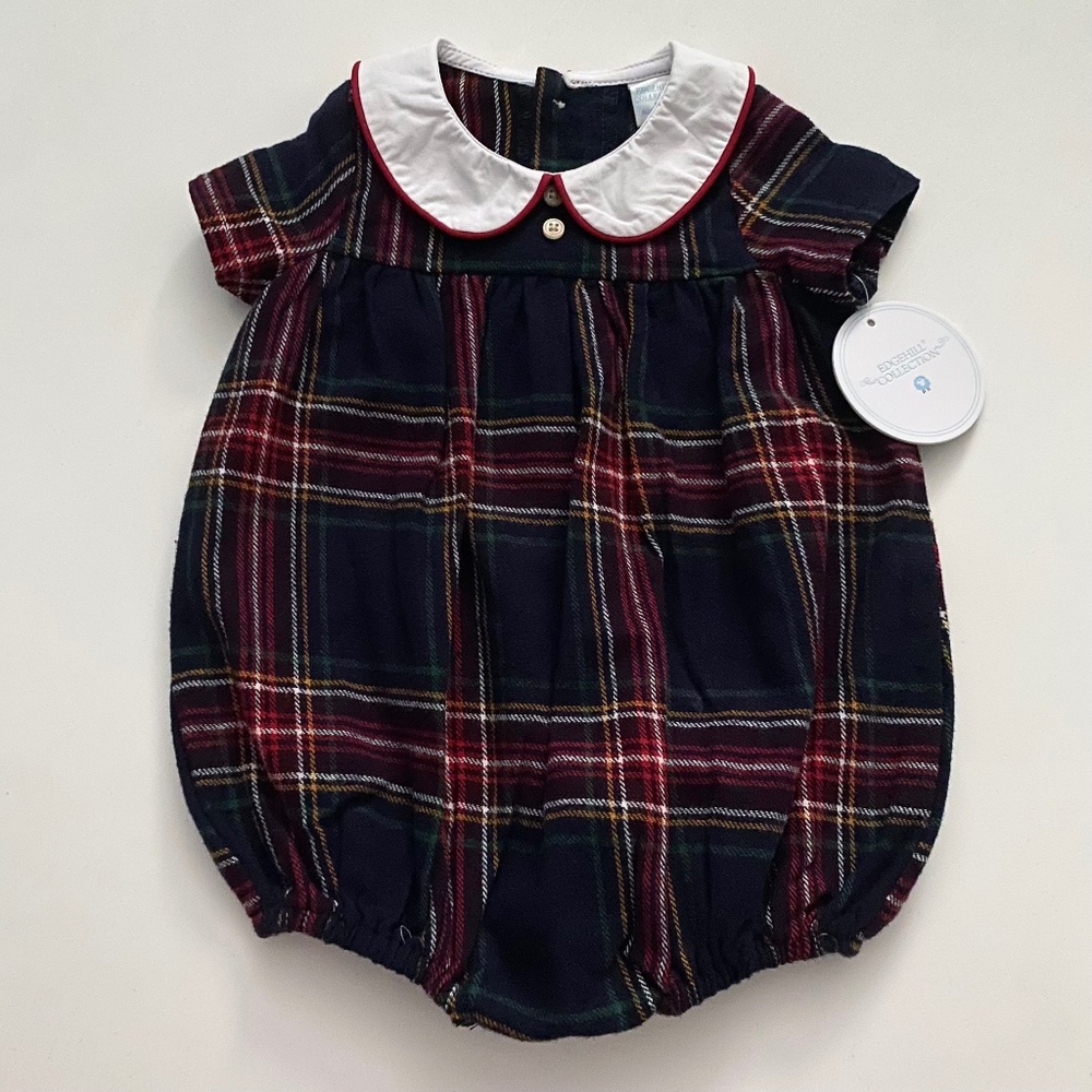 Edgehill Collection Nwt Baby Boys Short Sleeve Plaid Bubble w/ Peter Pan Collar